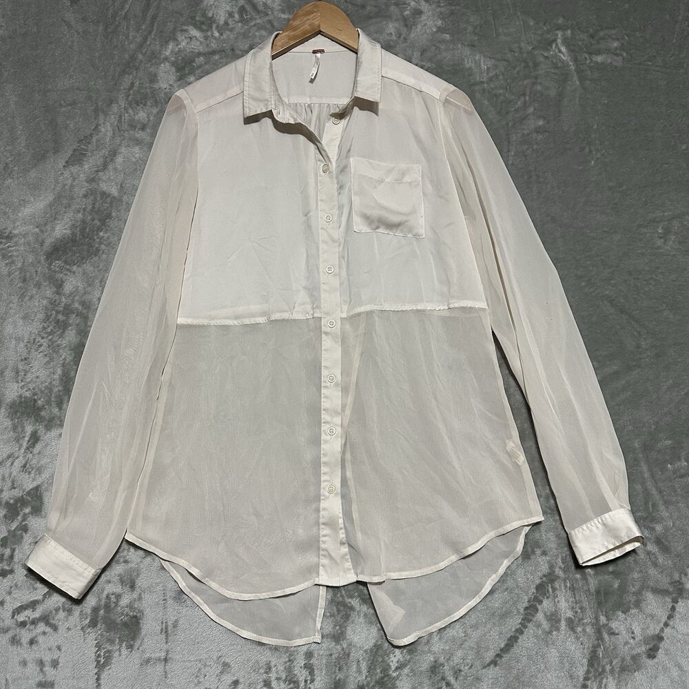 Free People Best of Both Worlds Sheer Button Up Shirt Womens Size S Lagenlook